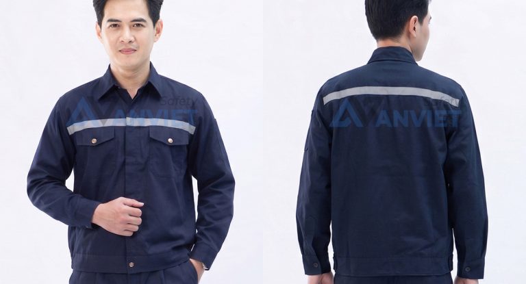 Quần áo bảo hộ lao động Evinz AV95 màu xanh đậm phối phản quang, bền đẹp, Size L - Vải kaki liên doanh